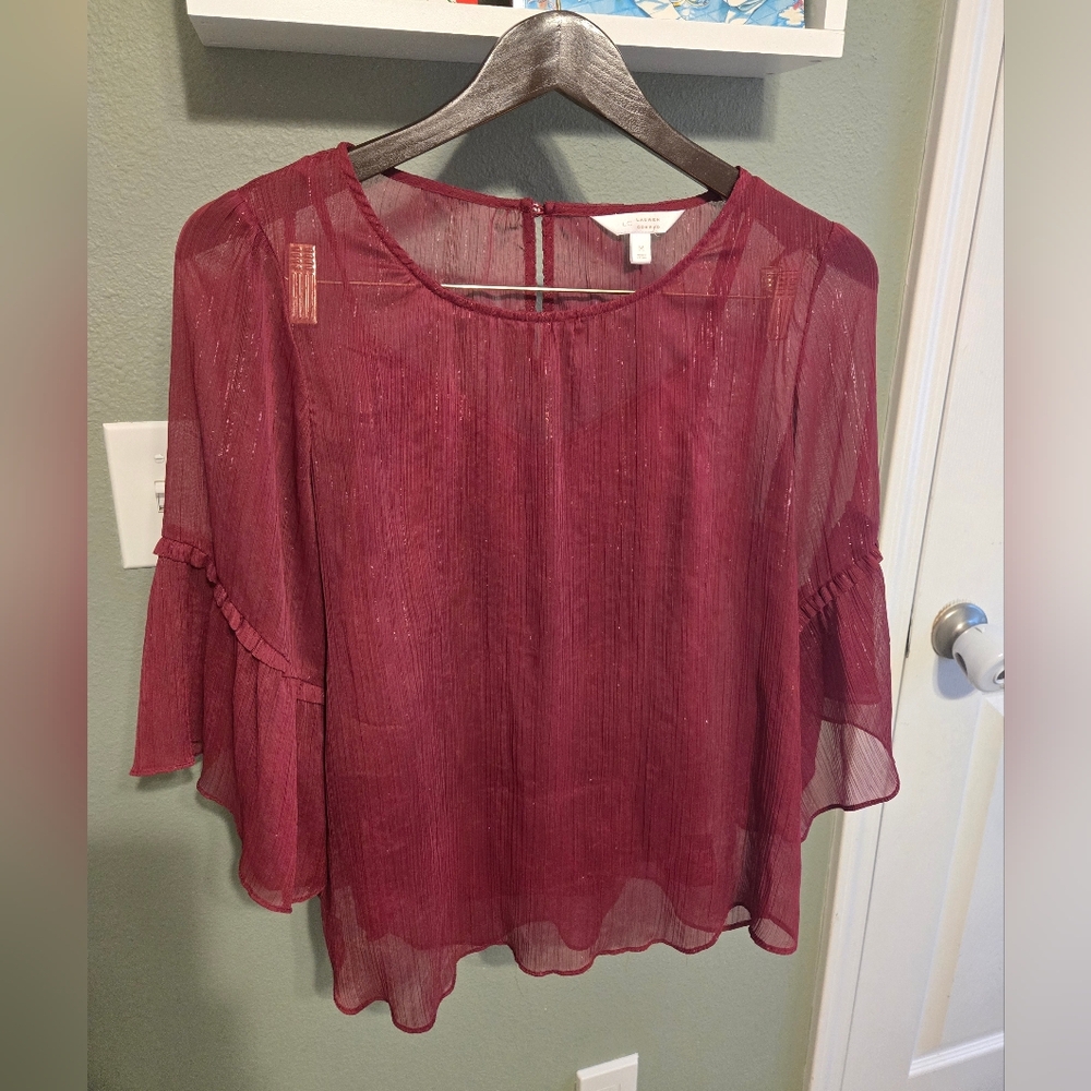 Lauren Conrad Elegant Burgundy Sheer Blouse - Size M
